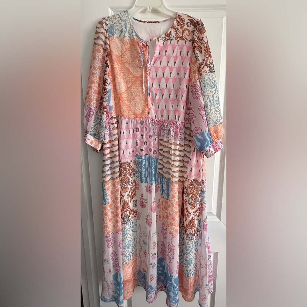 Patchwork women’s Long Dress with Pockets Grandmacore